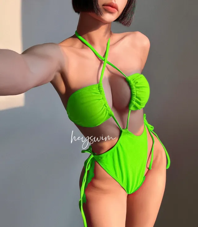 Fashion Drawstring One piece Swimsuit For Women Green - Shop at LoveMi