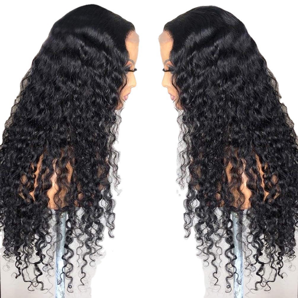 Hand-tied Black Small-curled European And American-style Lace Front Wig Long Curly Black Voluminous Half-hand-tied For Women 4