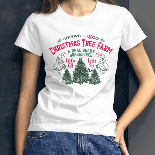 European And American Griswold Tree Farm Digital Printing Casual Round Neck T shirt White - Shop at LoveMi