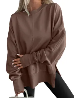 Fashion Casual Round Neck Pullover Loose Sports Long-sleeved Sweater - Brown - View 1