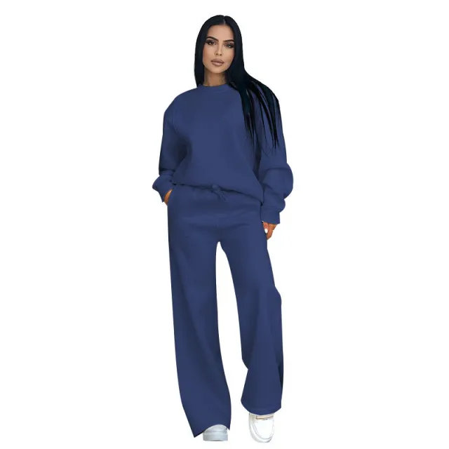 Women's Fashion Casual Wide leg Pants Suit Dark Blue - Shop at LoveMi
