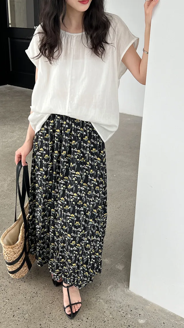 Vintage Floral Women's Summer Loose Pleated High Waist Drooping A Line Umbrella Skirt Yellow - Shop at LoveMi