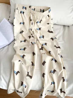 Korean Style Cute Lazy Sausage Dog Pyjama Pants Women's Summer Thin New Loose Long Walking Can Be Worn Outside Home Pants - White - View 1
