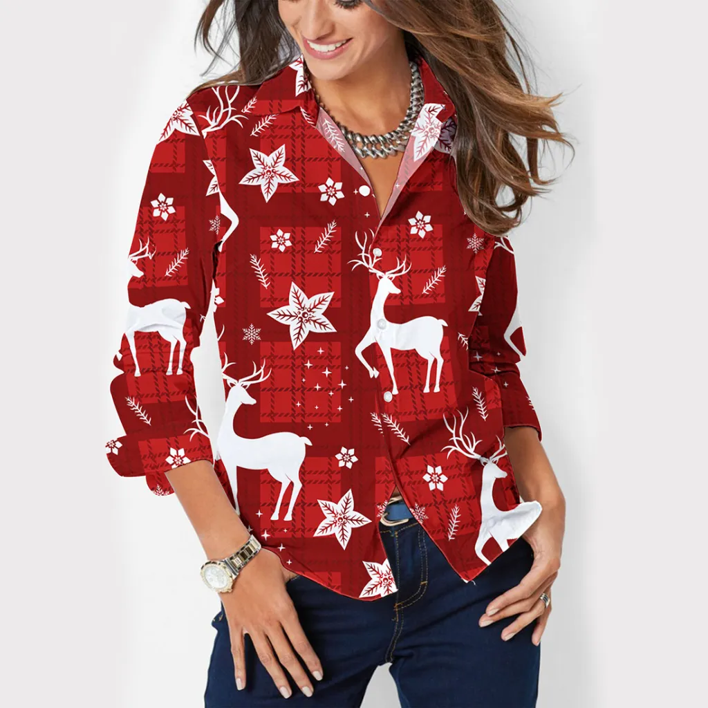 Women's Button Lapel Long Sleeve Shirt - Ncsc0008