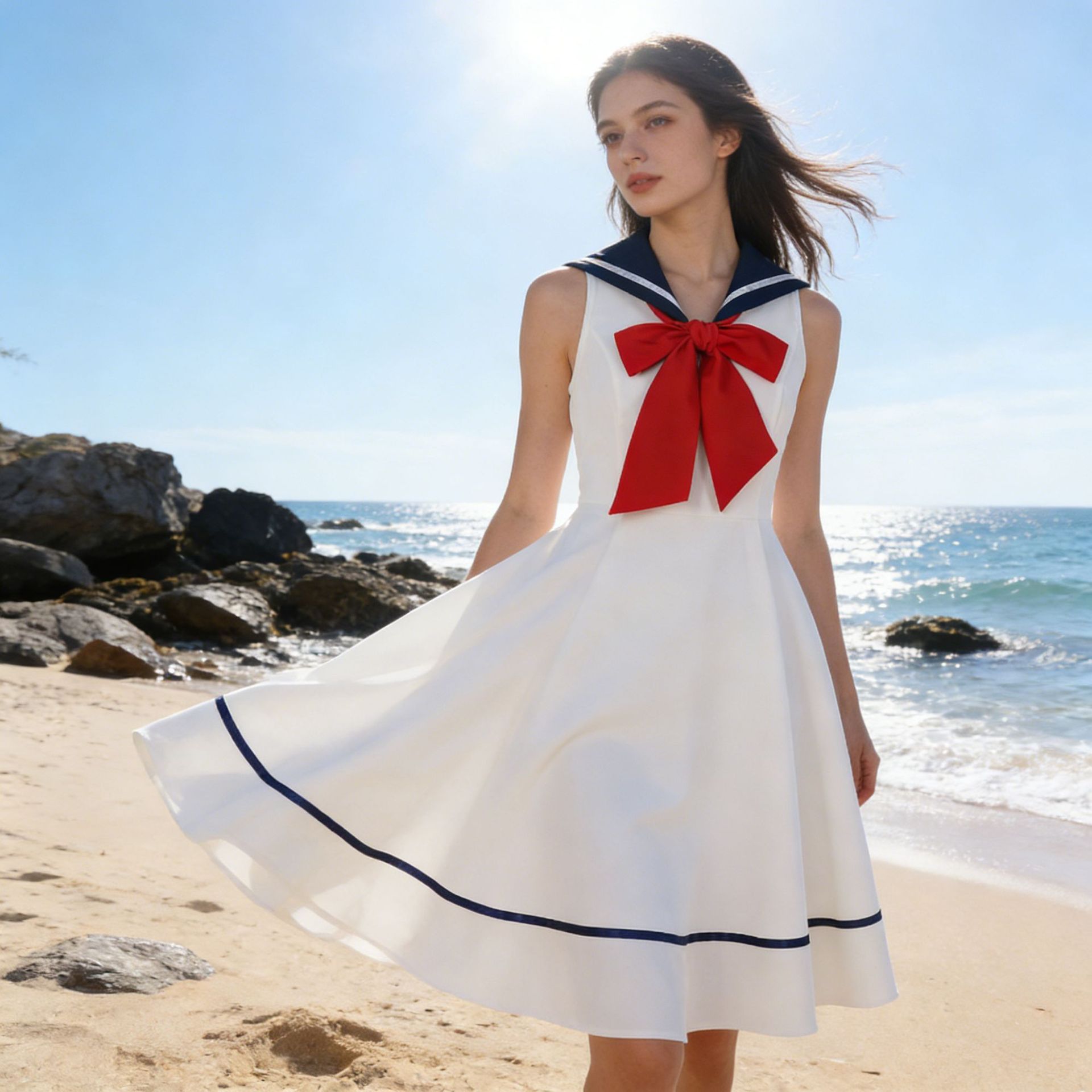Womens Sleeveless Bow-Tie Strap Dress