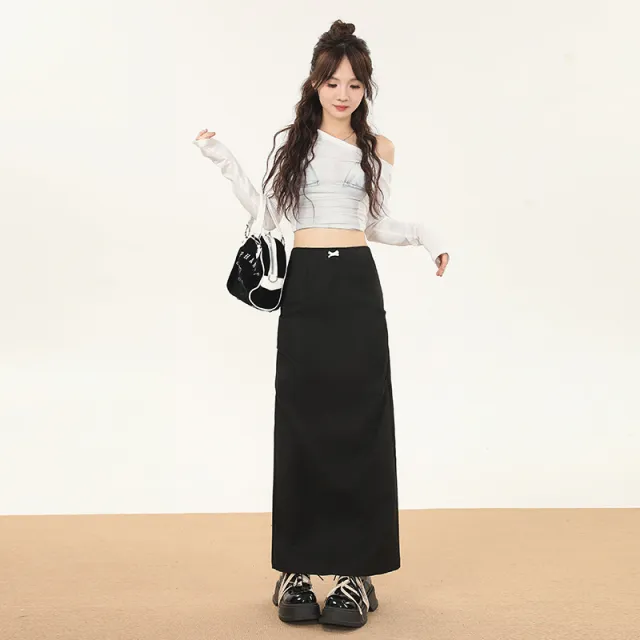 Pleated Split Skirt Women's Autumn All matching Black - Shop at LoveMi