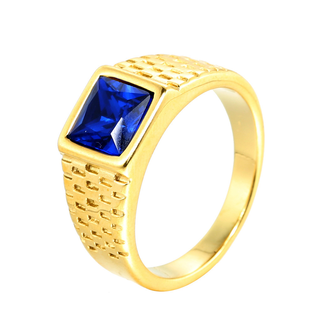 Ornament Titanium Steel Multi-color Stone Personality Square Ring