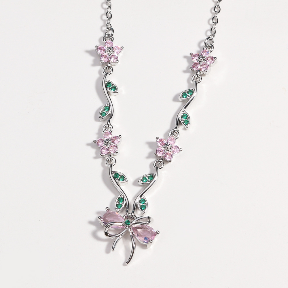 Zircon Bow Necklace For WomenAll-Match Clavicle Chain For BFFs