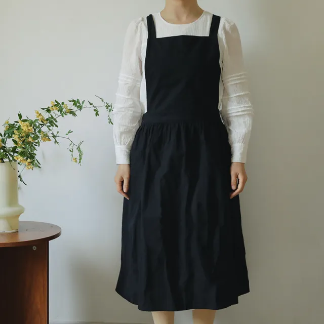 Women's Household Anti fouling Cotton Solid Color Pleated Apron Black - Shop at LoveMi
