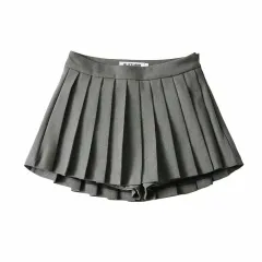 High Waist Front Short Back Length Pleated Skirt With Lining - Gray - View 1
