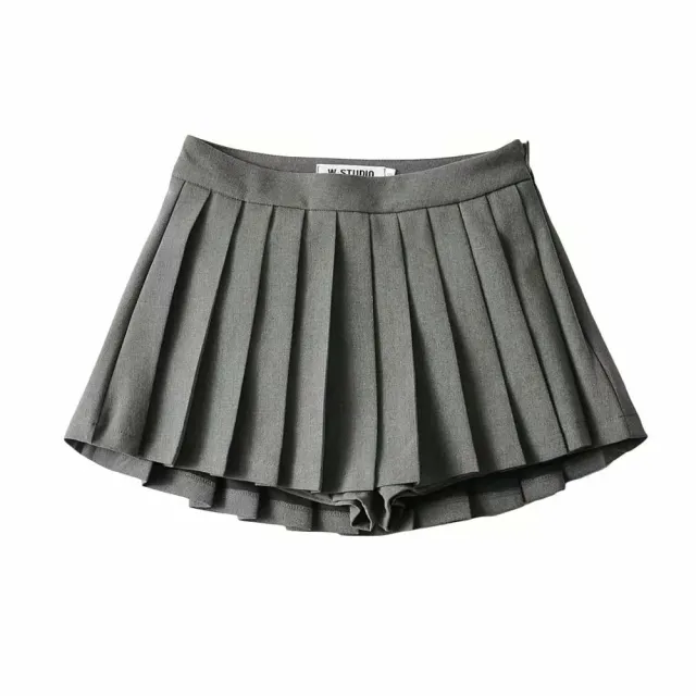 High Waist Front Short Back Length Pleated Skirt With Lining Gray - Shop at LoveMi