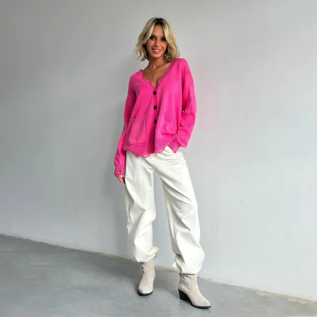Women's Street style Washed out Woolen Cardigan Coat Zy4205 Pink - Shop at LoveMi