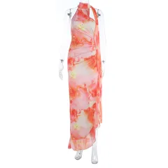 European And American Vacation Style Seaside Ribbon Dress - Orange - View 1