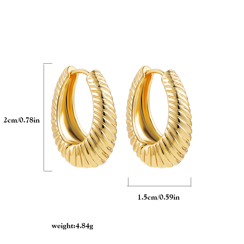 18K Gold Retro Minimalist Earrings Geometric Twist Circle Layered Light-Luxury Hoops
