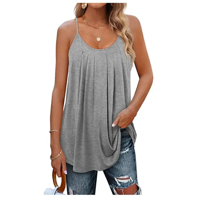 Women's Casual Summer Pleated Round Neck Keyhole Loose Top Gray - Shop at LoveMi