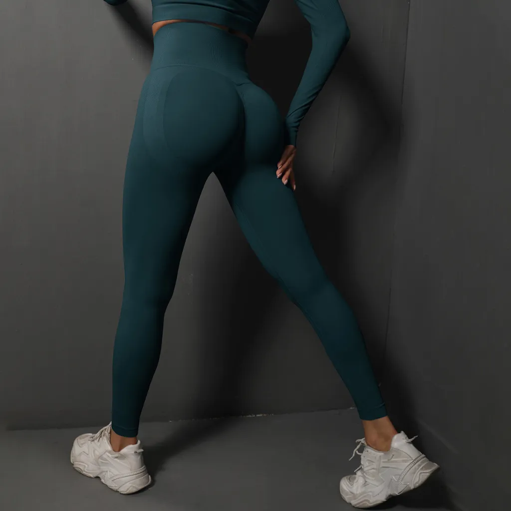 Seamless Stretch High Waist Belly Contracting And Close-fitting Trousers - 6600 Trousers Dark Blue
