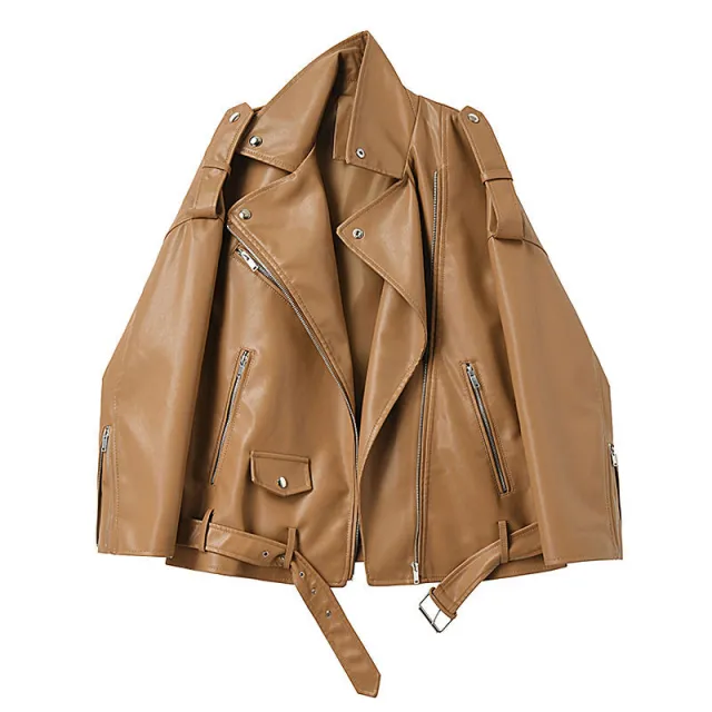 Spring New Korean Style Loose Casual Motorcycle Clothing Small Leather Jacket Coffee - Shop at LoveMi