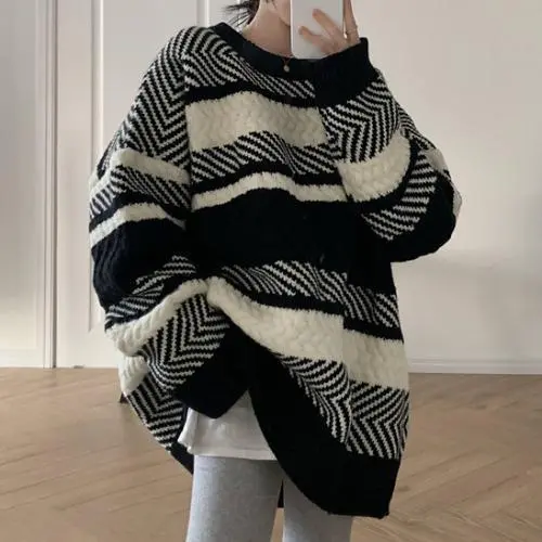 Korean style Striped Sweater For Women Black - Shop at LoveMi