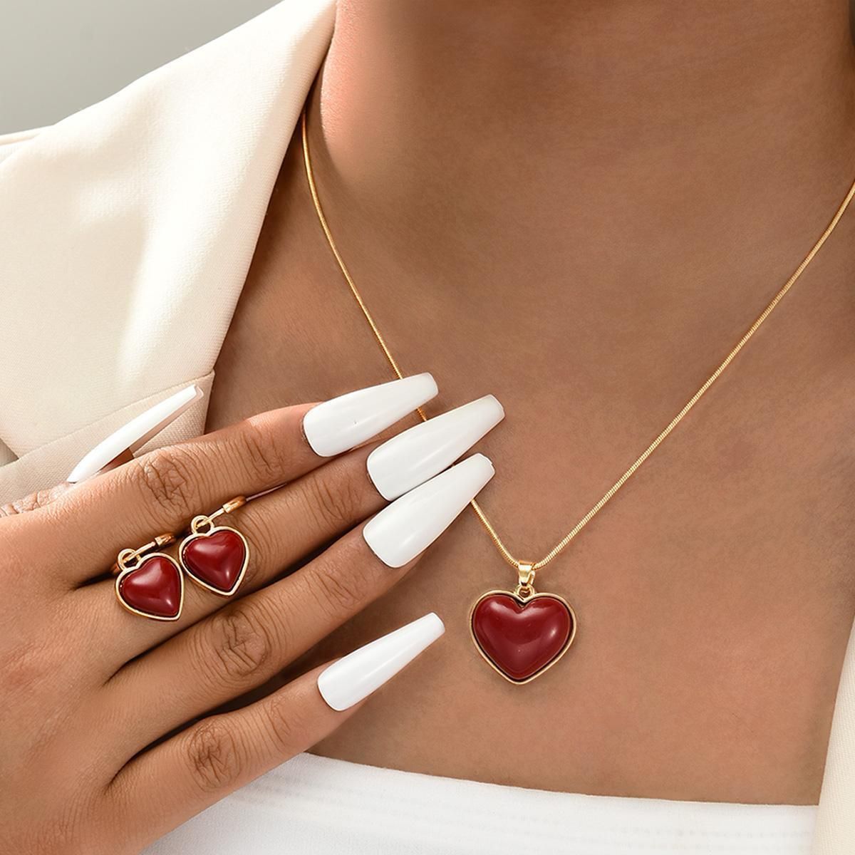Creative Heart-shaped Necklace And Earrings For Women