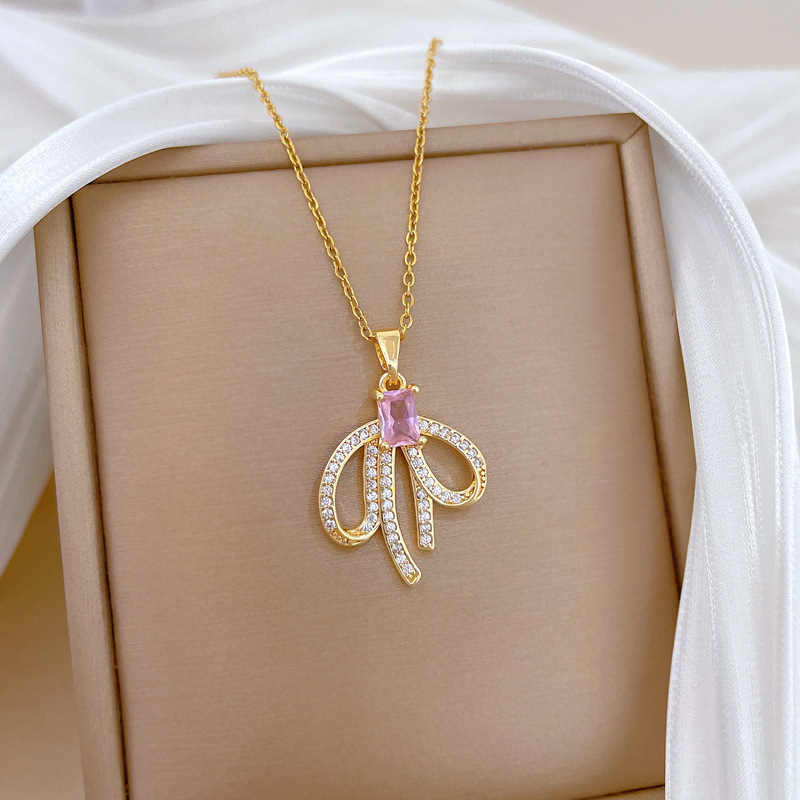 Filigree Full-Crystal Bow Necklace For Women