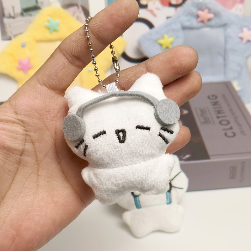 Headphone Cat Plush Keychain Pendant