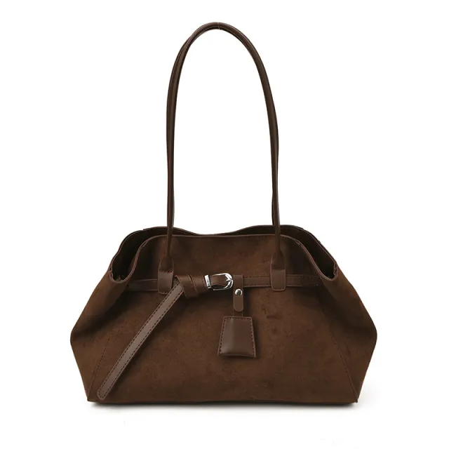 Retro Frosted Suede Tote Bag For Women Large Capacity Shoulder Bag Coffee - Shop at LoveMi
