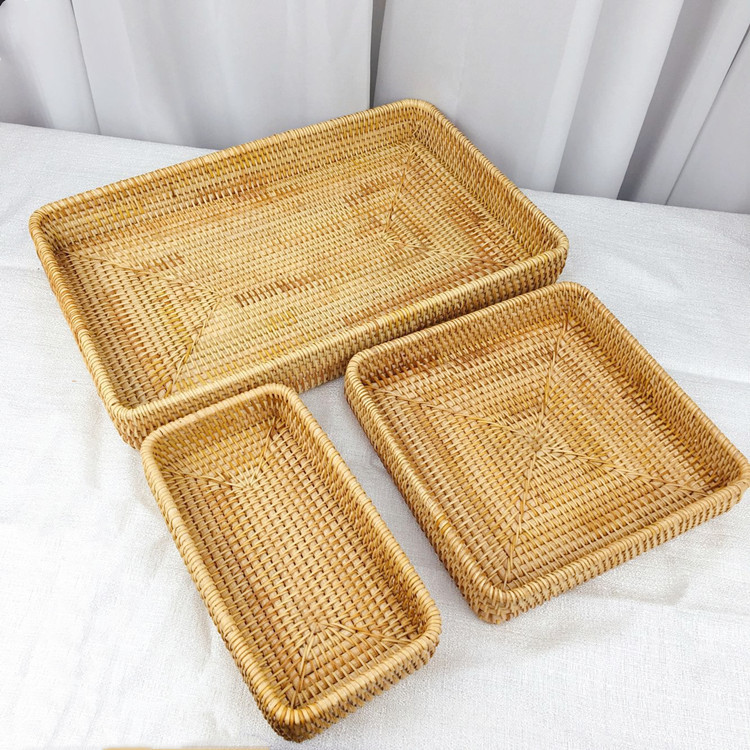 Title 6, Rattan Tray Desktop Storage Woven Basket