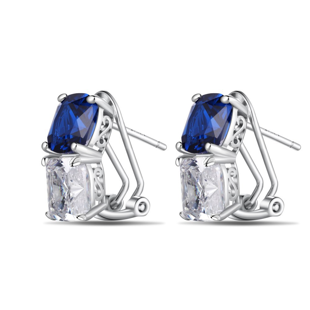 Silver S925 Fat Square White Zircon Blue Nano Stitching Fashion All-match Minority Design Earrings