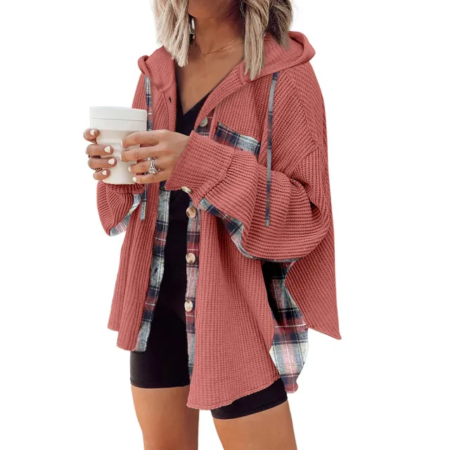 Plaid Casual Hooded Drawstring Coat Red - Shop at LoveMi