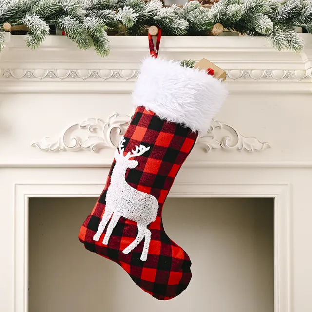 Christmas Festival Decoration Supplies Red And Black Plaid Christmas Stockings Pendant Deer Style - Shop at LoveMi