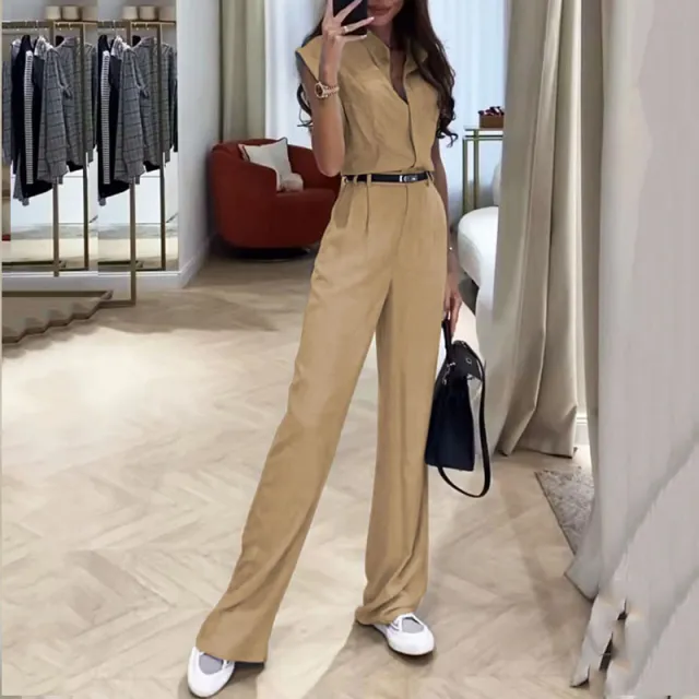 Summer New Fashion Sleeveless Top Loose Trousers Two piece Set Khaki - Shop at LoveMi
