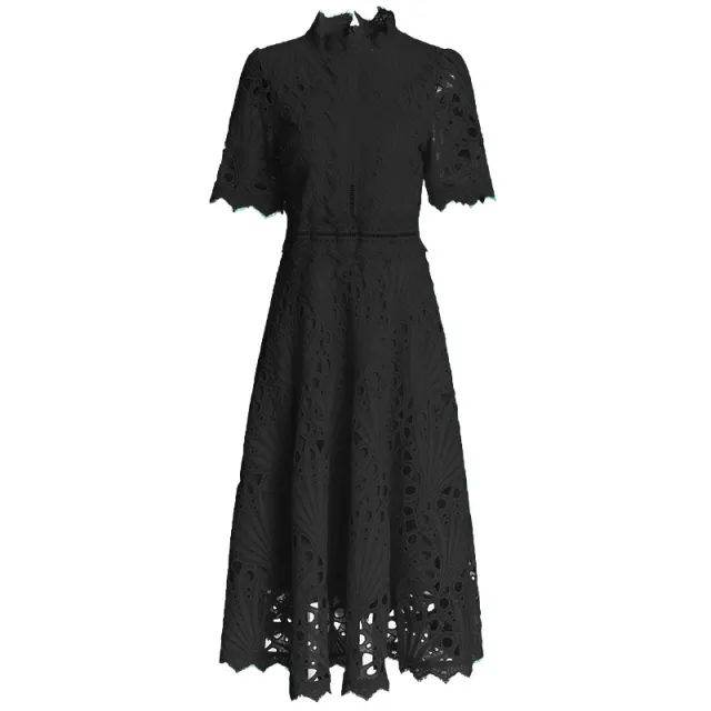 Retro Cinched Slimming Short Sleeves High Sense Dress Black - Shop at LoveMi