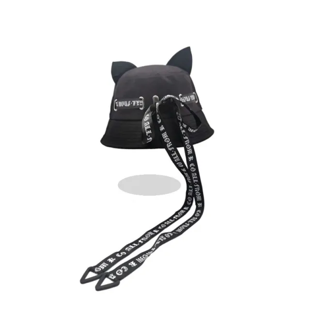 Cat Ears Girl Ribbon Bucket Hat Black 5 Streamers - Shop at LoveMi