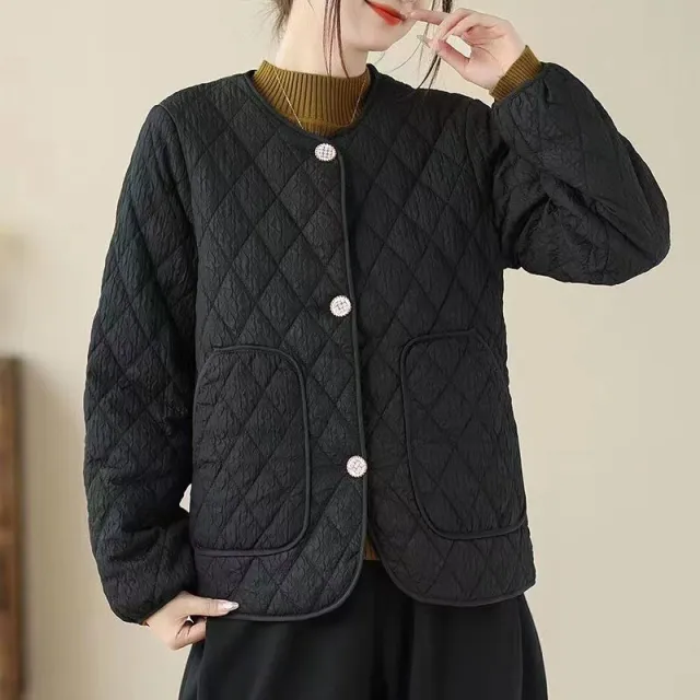 Classic Style Diamond Lattice Cotton Coat Jacket Black - Shop at LoveMi