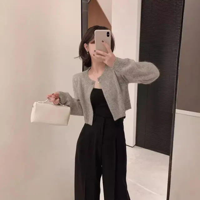 Socialite Style Short Temperamental Wool Knit Cardigan Gray - Shop at LoveMi