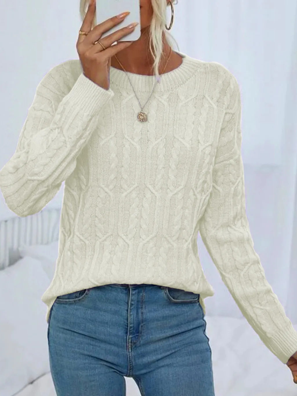 Idle Style Solid Color Sweater Women's Autumn And Winter Soft Glutinous - Milky White
