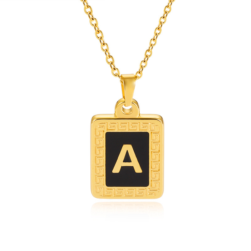 Gold Tone Alphabet Letter Bead Necklace Custom Initial Name Square Pendant Chain