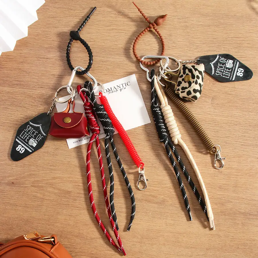 Leather Leopard Print Small Bag Braided Rope Handbag Pendant