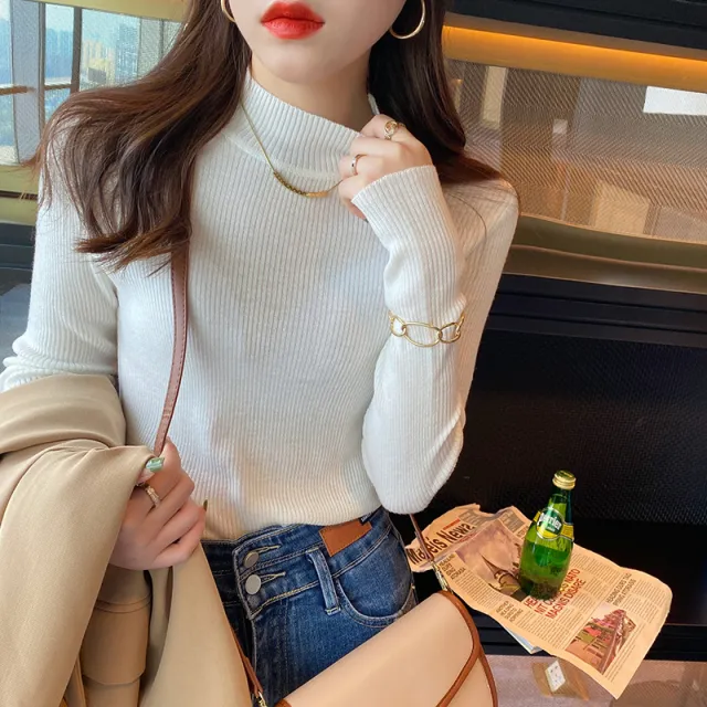 Women's Half Turtleneck Thickened Spring And Autumn Sweater White - Shop at LoveMi