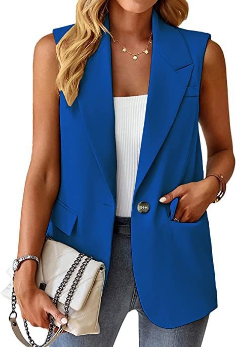 Women's Stylish Solid Color Sleeveless Blazer Jacket Vest- Regular Fit - Picture 4 of 11