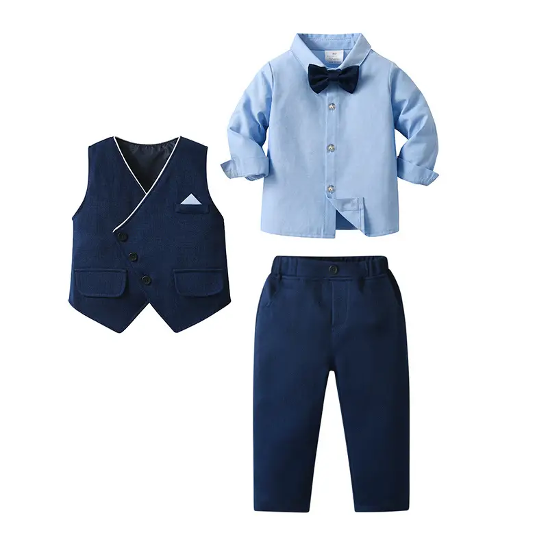 Spring And Autumn Long-sleeve Baby Clothes Childrens Three-piece Gentlemans Formal Suit With Vest