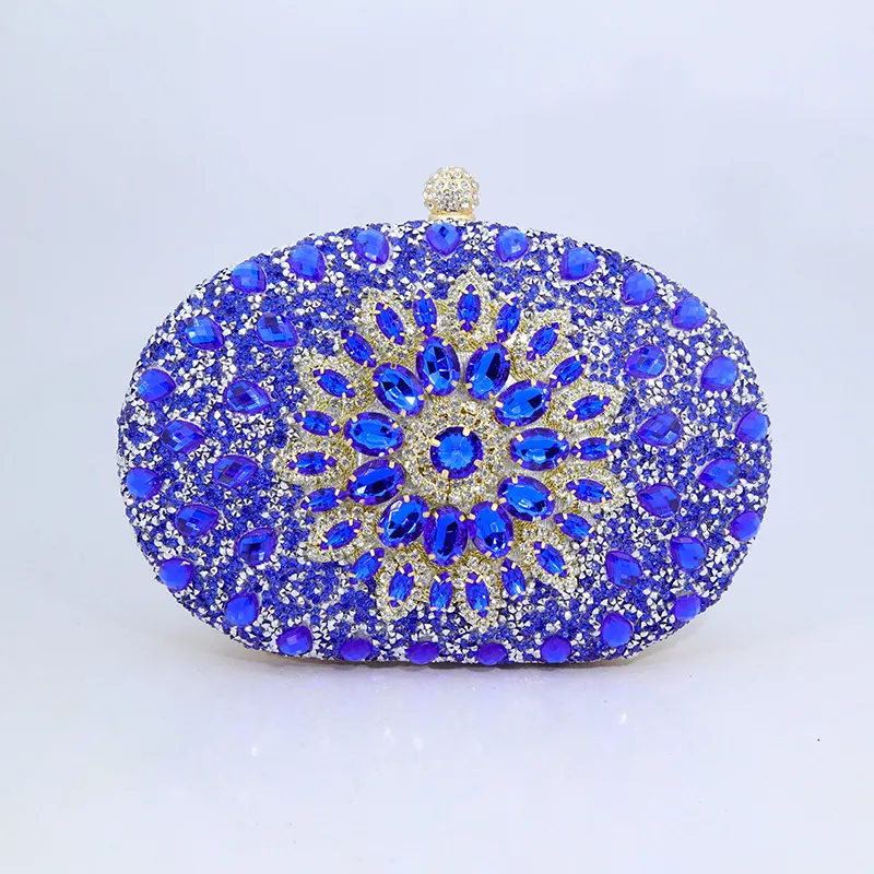 New Sunflower Diamond Evening Bag Women's Cheongsam Formal Dress Evening Handbag - Blue