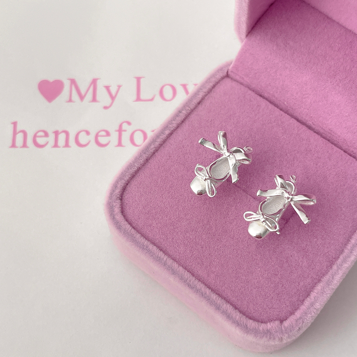 925 Silver Needle Ballet Shoes Stud Earrings Women's Exquisite Sweet Ribbon Bow