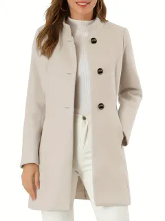 Women's Coat Fashion Casual Solid Colour Autumn And Winter - Beige - View 1