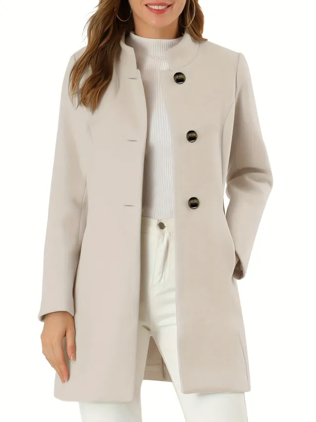 Women's Coat Fashion Casual Solid Color Autumn And Winter Beige - Shop at LoveMi