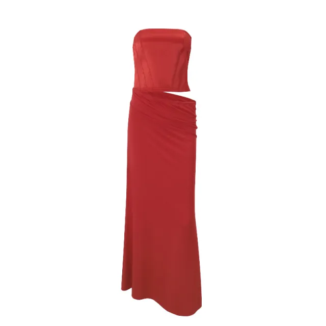 Women's Tube Top Back Tied Slim Fit Temperament Red Dress Red - Shop at LoveMi