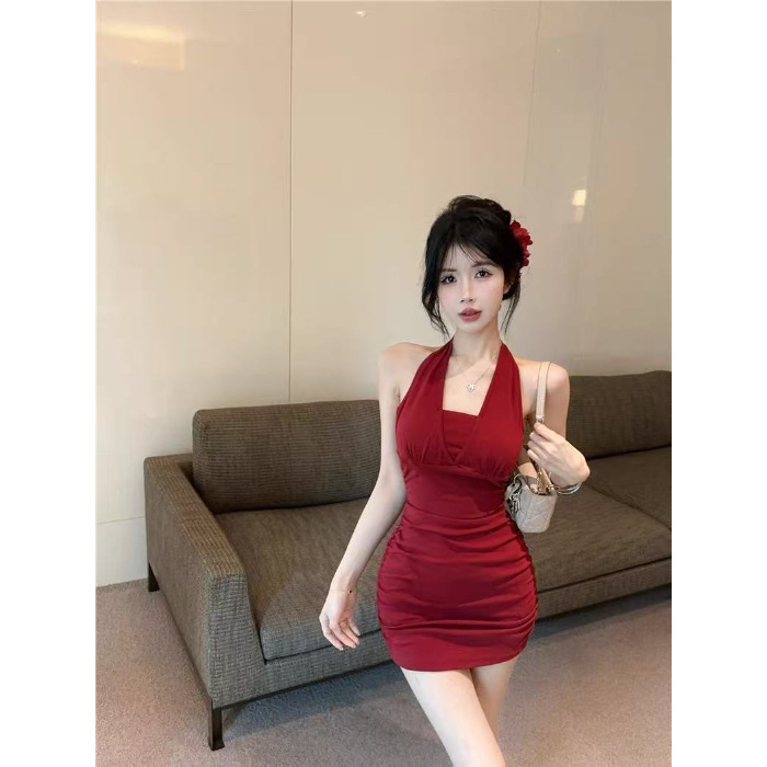 Chic Evening Slip Dress With A Chain And Neck Tiewomens Formal Wear Red - Shop at LoveMi