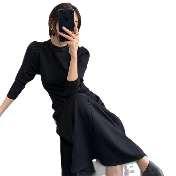 Womens Solid-Color Casual Long-Sleeve Swing Dress - Image 4