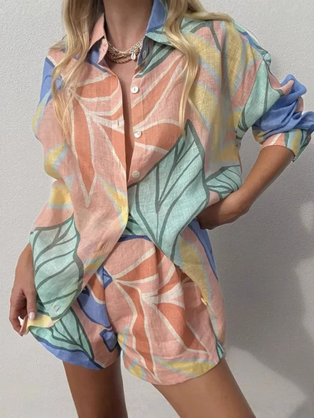 Relaxed fit Linen Blouse And Long sleeve Set Color M - Shop at LoveMi