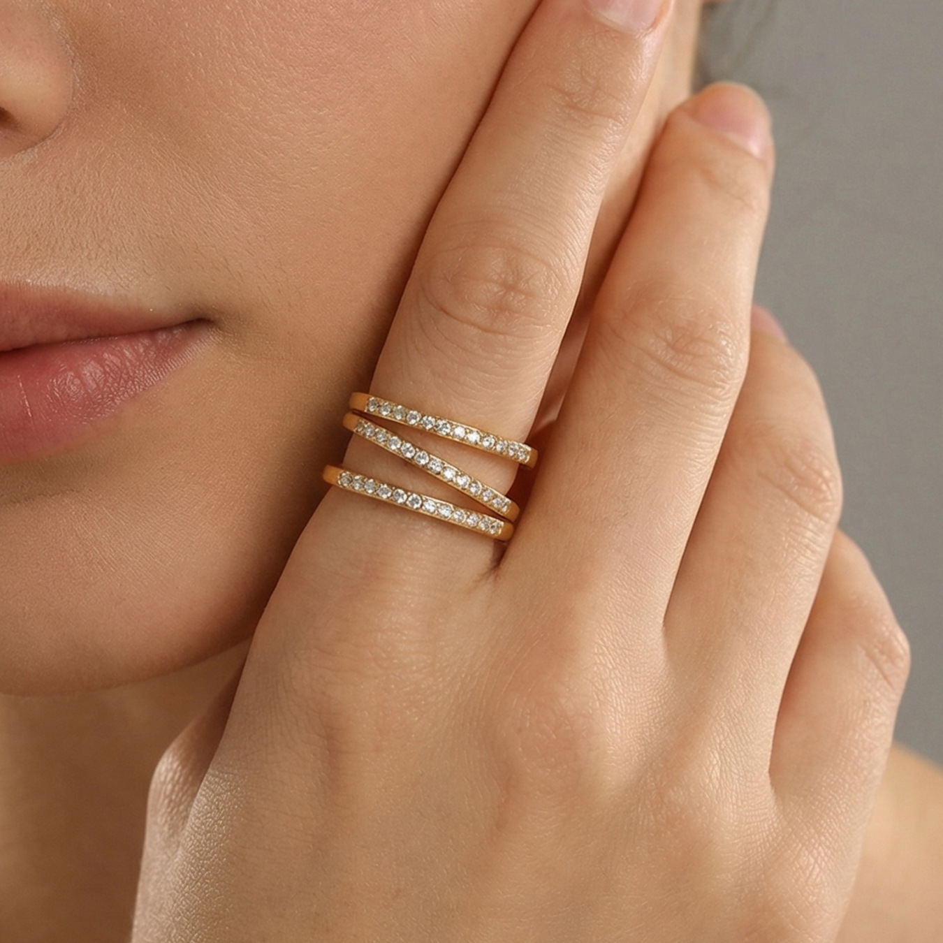 Gold-Plated Zircon Open Ring, picture 2 of 4